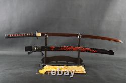 Électroplaquage RED Blade Sword Japanese Katana Acier plié Gravure Dragon Saya