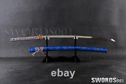 Élégant Blue Sharp Japonais Samurai Épée Katana Plié Argile Trempée