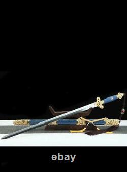 Épée Chinoise Pliée Lame D'acier De Damas (plaqué Or 24 Carats Neuf Épée De Dragon)