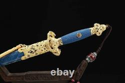 Épée Chinoise Pliée Lame D'acier De Damas (plaqué Or 24 Carats Neuf Épée De Dragon)