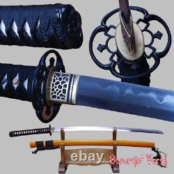 Épée JP Katana en acier au carbone 1095 trempé à l'argile, pliée 15 fois, avec un tsuba en fer, tranchante.