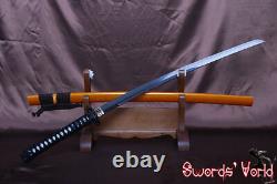 Épée JP Katana pliée 15 fois en acier au carbone 1095 trempé à l'argile avec garde en fer tranchante