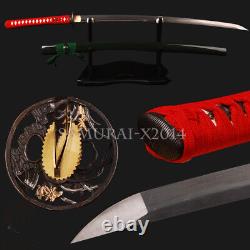 Épée de katana japonaise unokubitsukuri forgée à la main en acier au carbone plié avec une soie pleine