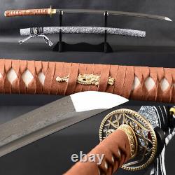 Épée de samouraï japonaise Katana en acier plié, cordon en cuir véritable, acier au carbone tranchant