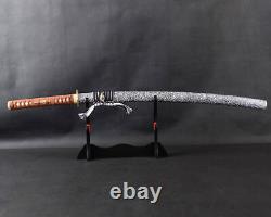 Épée de samouraï japonaise Katana en acier plié, cordon en cuir véritable, acier au carbone tranchant