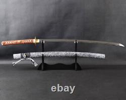 Épée de samouraï japonaise Katana en acier plié, cordon en cuir véritable, acier au carbone tranchant.