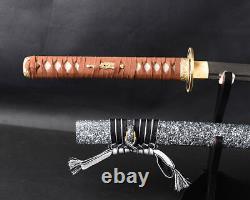 Épée de samouraï japonaise Katana en acier plié, cordon en cuir véritable, acier au carbone tranchant