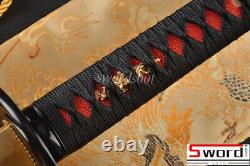 Épée de samouraï japonaise Katana en acier plié de Damas, lame rouge sang, saya dragon