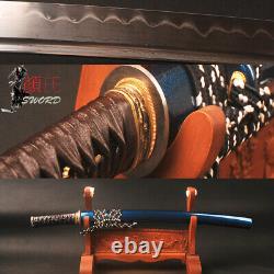 Épée de samouraï japonaise Wakizashi en acier plié à 32768 couches, trempe à l'argile, lame pleine soie