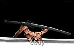 Épée de samouraï japonaise en acier plié noir fait main, lame tranchante pleine soie
