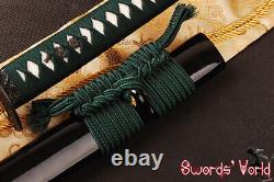 Épée japonaise Katana en acier au carbone 1095 plié et trempé à l'argile, avec une soie complète et tranchante.
