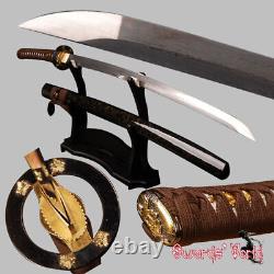 Épée katana de samouraï JP en acier plié au carbone, lame Unokubitsukuri marron foncé