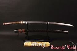 Épée katana de samouraï JP en acier plié au carbone, lame Unokubitsukuri marron foncé