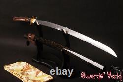 Épée katana de samouraï JP en acier plié au carbone, lame Unokubitsukuri marron foncé