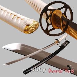 Épée katana japonaise en acier plié au carbone 1095, trempe à l'argile, pleine soie, tranchante