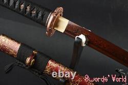 Épée katana pliée en acier au carbone rouge de haute qualité avec placage électrolytique japonais