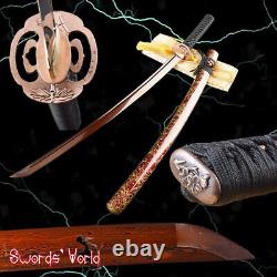 Épée tranchante de katana en acier au carbone plié rouge avec électrodéposition japonaise de haute qualité