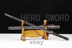 Fabriqué À La Main Damas Acier Plié Tang Dao Noir Véritable Ray Skin Chinese Sword