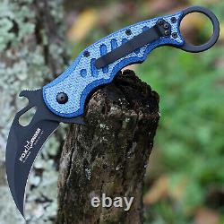 Fox 479blt Folding Karambit Knife Black N690co Blade Blade Blue Twill Carbone Fibre
