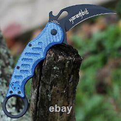 Fox 479blt Folding Karambit Knife Black N690co Blade Blade Blue Twill Carbone Fibre