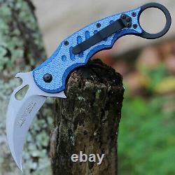 Fox 479bltsw Folding Karambit Knife Stonewash N690co Blue Twill Carbone Fibre