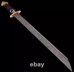 Haute Carbone Damas Plié Acier Viking Sword Full Tang Handmade Razor Sharp Gk