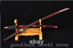 Japon Samurai Épée Pliant Acier Rouge Noir Lame Rasoir Sharp Blade Bataille Prêt