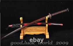Japon Samurai Épée Pliant Acier Rouge Noir Lame Rasoir Sharp Blade Bataille Prêt
