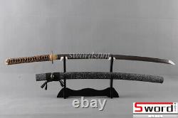 Japonais Samurai Katana Épée Real Hamon Clay Tempéré Damas Acier Plié