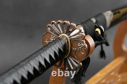 Japonais Samurai Katana Sword Clay Tempered Steel Blade Folded Laiton Raccords