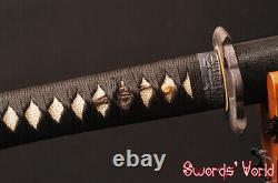 Japonais Wakizashi Warrior Sword Clay Tempered Folded 1095 En Acier Au Carbone Lame