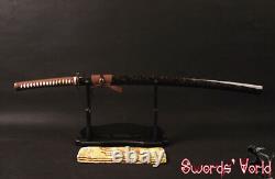 Katana Samurai Ito JP Marron Foncé Lame en Acier Carbone Pliée Unokubitsukuri