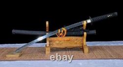 Katana de samouraï japonais en acier plié de Damas forgé à la main, tranchant, entièrement noir