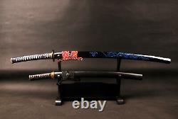 Katana et wakizashi de samouraï japonais en acier au carbone plié, trempé à l'argile, noir