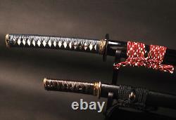 Katana et wakizashi de samouraï japonais en acier au carbone plié, trempé à l'argile, noir