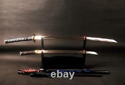 Katana et wakizashi de samouraï japonais en acier au carbone plié, trempé à l'argile, noir