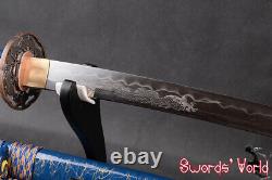 Lame De Dragon Gravé Japonais Katana Sword Clay Tempered Polded Carbon Steel