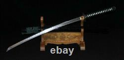 Lame de samouraï japonais KATANA en acier plié et trempé à l'argile avec TSUBA en acier pleine soie.