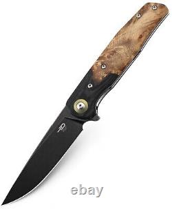 Meilleur couteau pliant Ascot de Bestech Knives avec lame en acier D2 et manche en bois de burl / G10