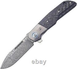 Mkm Clap Pliant Couteau En Fibre De Carbone Poignée Damas Blade Plain Edge Lso1-d
