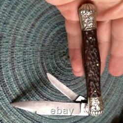 Rare Vintage Antique Allemand Bone Stag Verrouillage Pliage Dirk Jack Pocket Knife