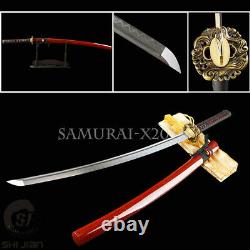 Razor Sharp Japonais Samurai Sword Clay Temper Polded Steel Katana Dragon Tsuba