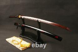 Real Sharp Épée Japonaise Samurai Katana Folded Steel Bloody Red Blade Full Tang
