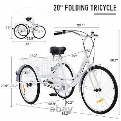 Secondhand 20 Adult Tricycle Folding Trike W Carbon Steel Frame&basket, Blanc
