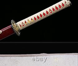 Sword Japonais Japonais De Samurai Katana En Acier Plié Lame Rouge Sharp Full Tang