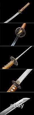 Sword Japonais Très Pointu Saber Sturdy Fold Damas Lame D'acier Samurai Katana