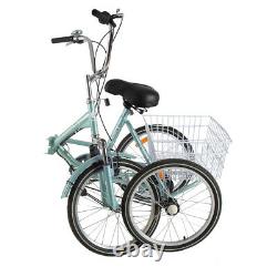 Tricycle De Vélo Pliant Adulte 20 3 Roues Trike 7 Vitesses Cyan Avec Coffre + Frein Sûr