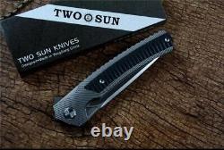 TwoSun TS81 Couteau Pliant Flipper avec Lame en M390, Manche en Titane et Incrustations en Fibre de Carbone