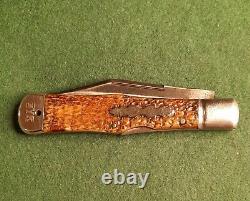 Vintage Original New York Knife Co Walden Folding Hunter Couteaux Os Rares