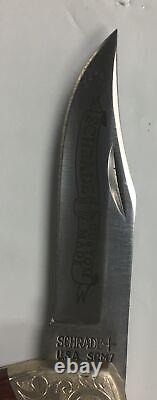 Vintage Schrade Couteau De Pliage De Dos Fabriqué Sur Mesure Modèle Scm7 Avec Gaine